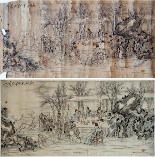 杨仲凡桃园写意图卷修复前后.jpg