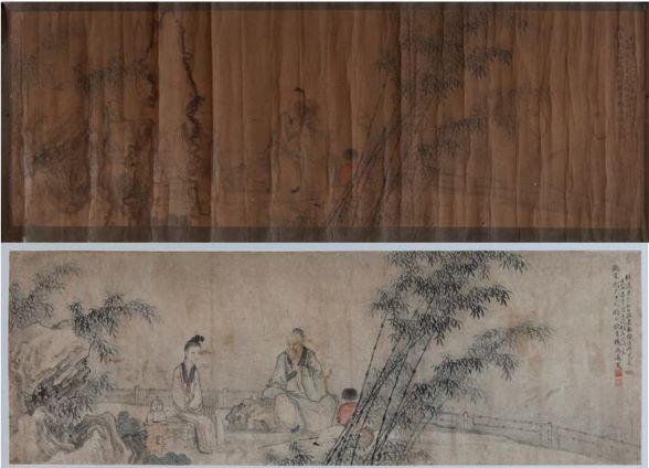 杨应选庭院家乐图卷修复前后.jpg